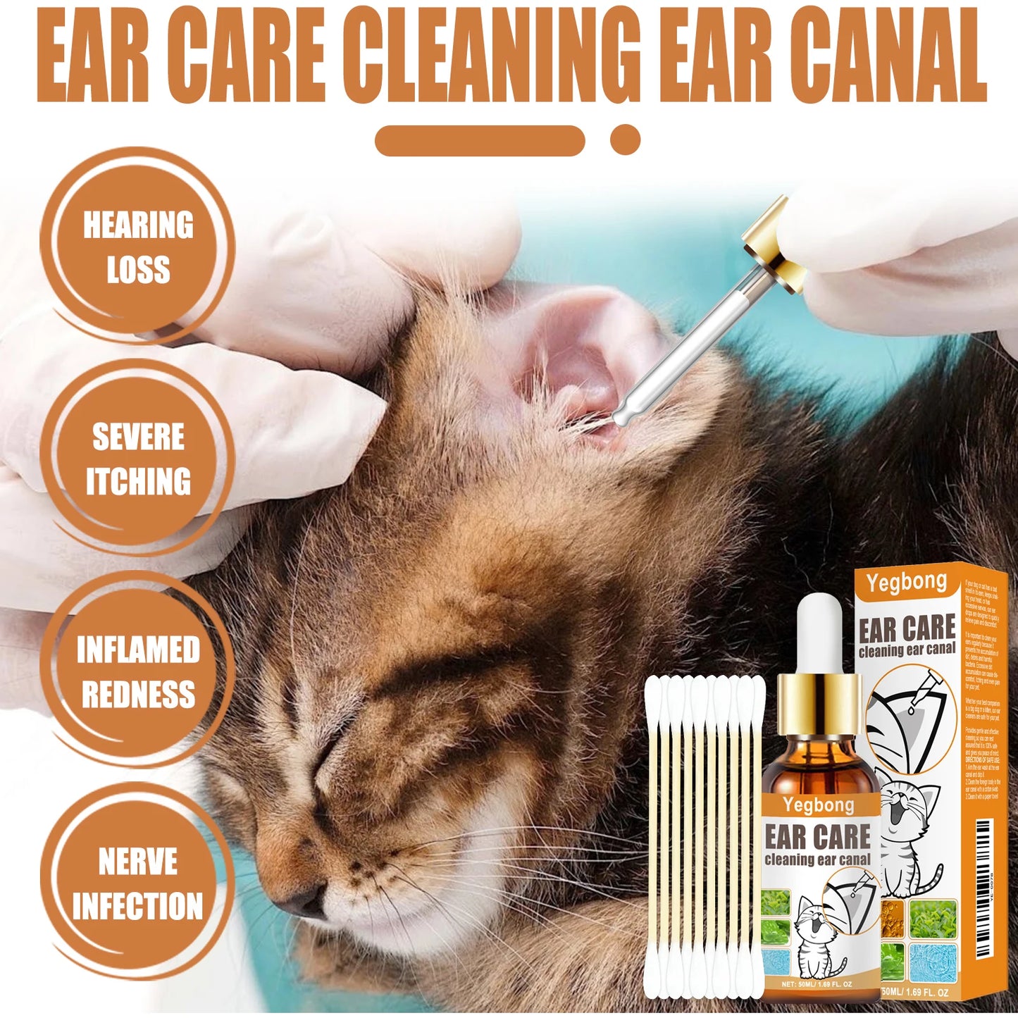 Pet Ear Cleaner with Cotton Swabs