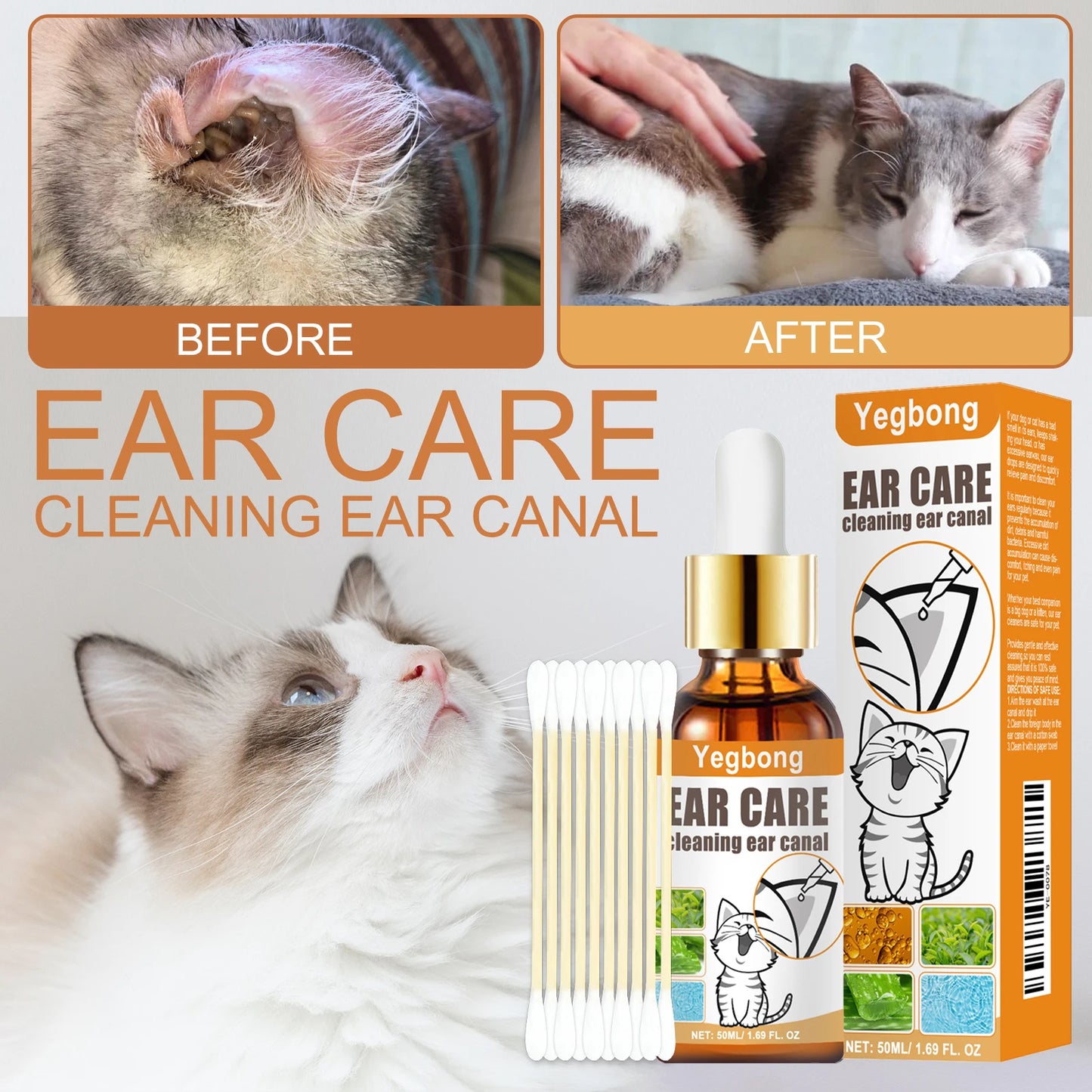 Pet Ear Cleaner with Cotton Swabs