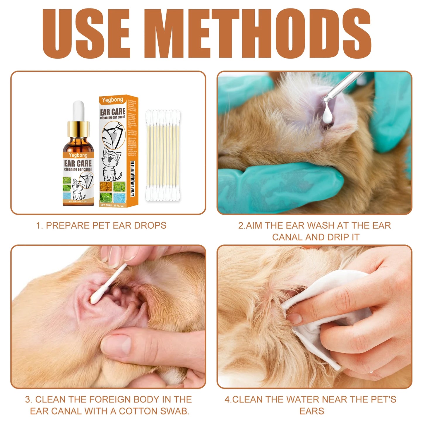 Pet Ear Cleaner with Cotton Swabs