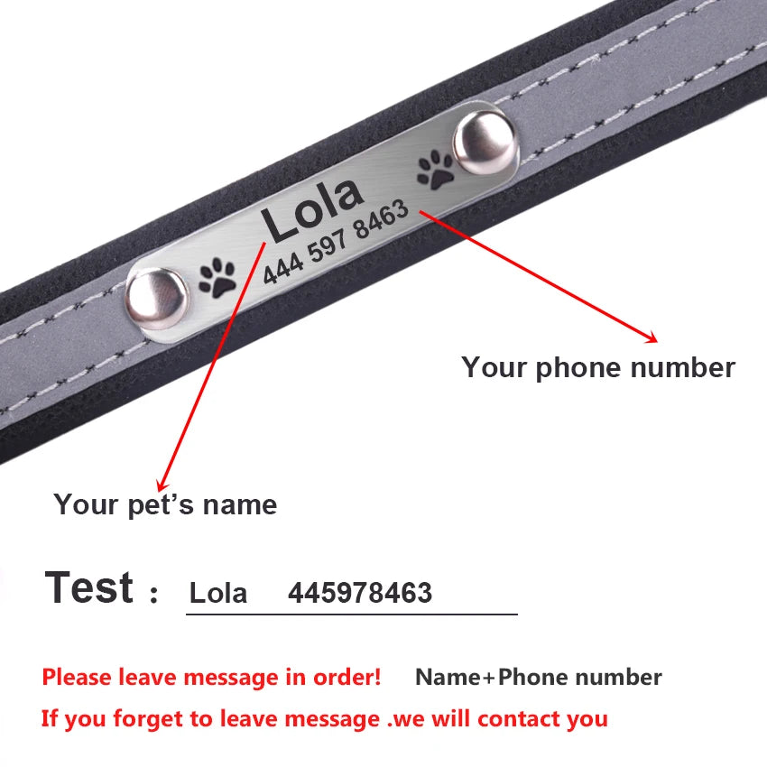Personalized Leather Reflective Pet Collar