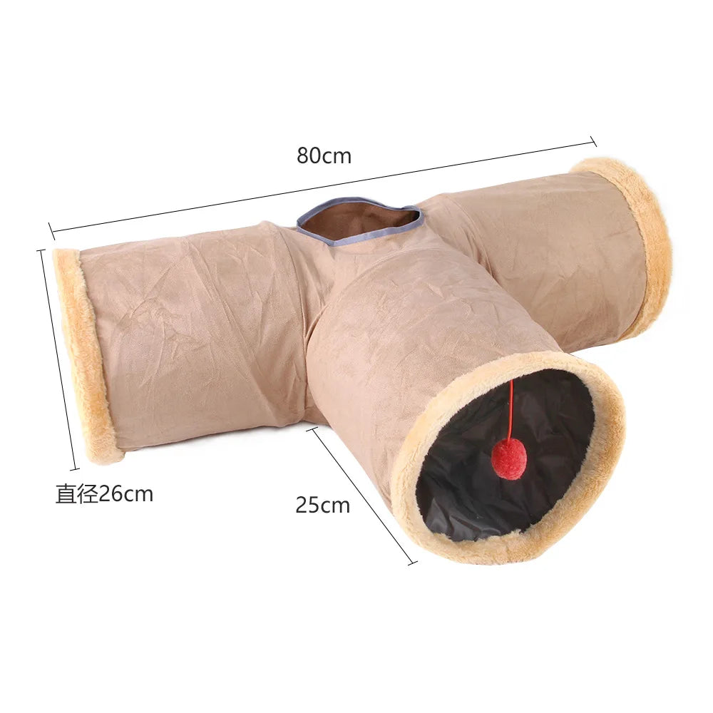 Collapsible Cat Winter Suede Tunnel for Puppy Play Chase Hide