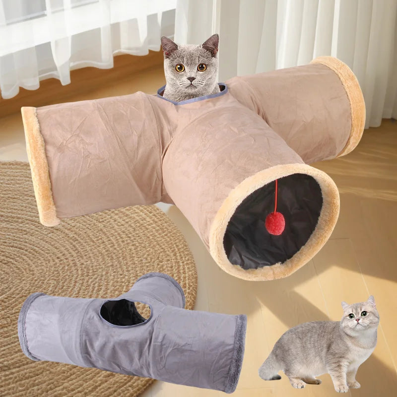 Collapsible Cat Winter Suede Tunnel for Puppy Play Chase Hide