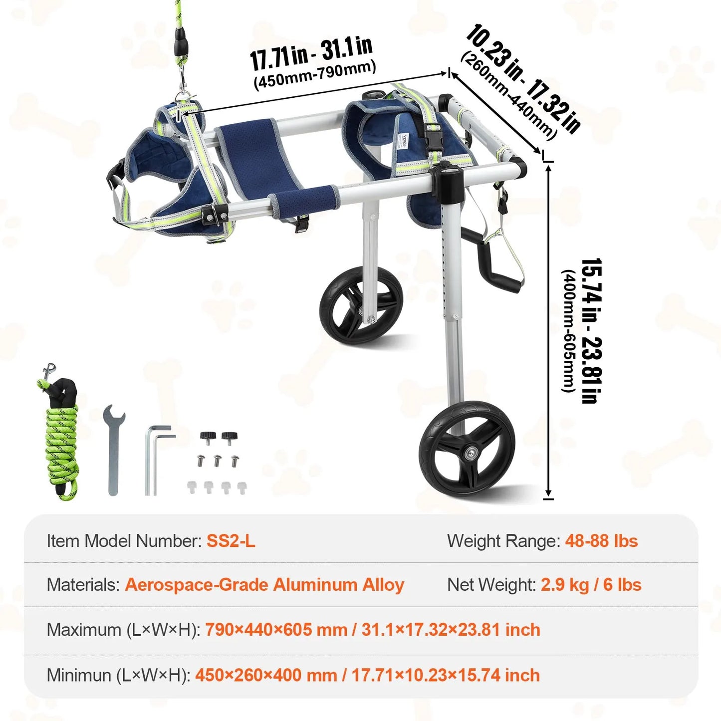SucceBuy 2 Wheels Dog Wheelchair for Back Legs