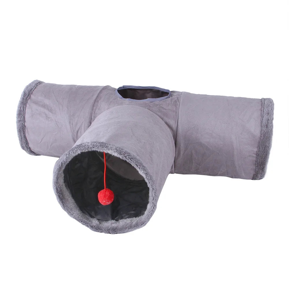 Collapsible Cat Winter Suede Tunnel for Puppy Play Chase Hide