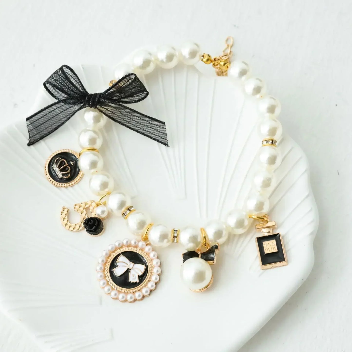 Pet Bow Pearl Cat Jewelry Pendant Princess Necklace Collar