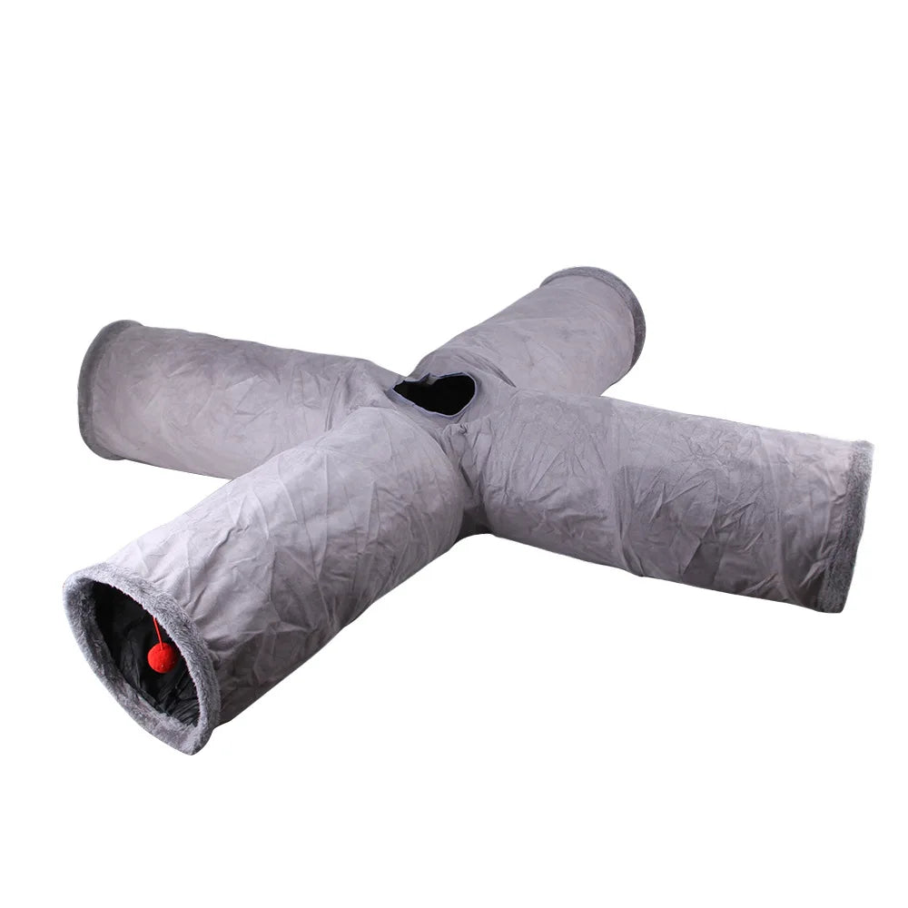 Collapsible Cat Winter Suede Tunnel for Puppy Play Chase Hide