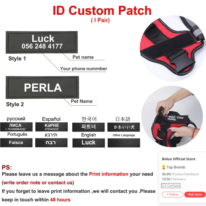 Personalized Dog NO PULL Reflective Breathable Harness