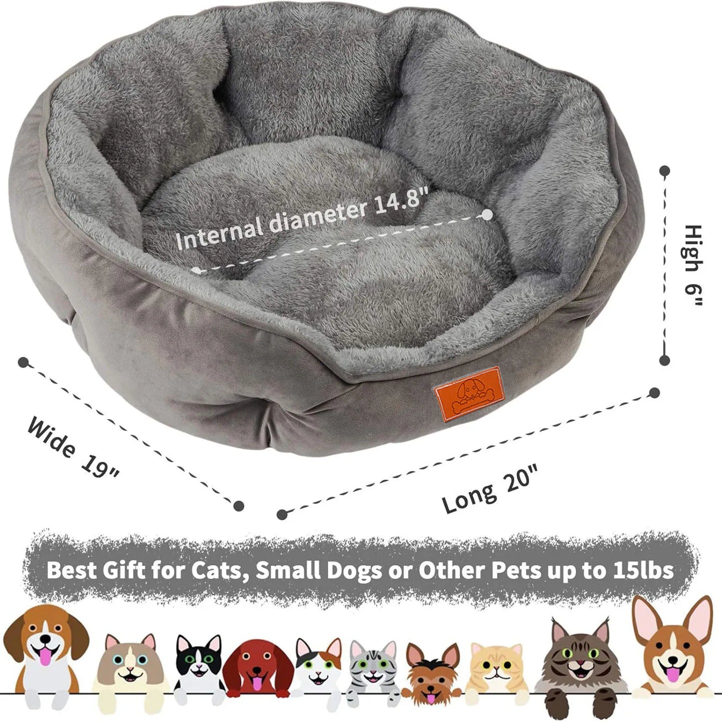 Soft, Washable Pet Bed , Non-Slip Base, Water Resistant