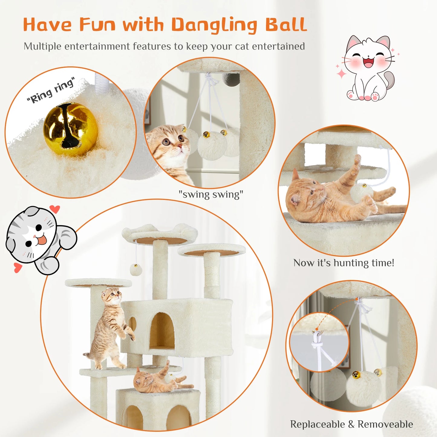 54in Tall Multi-Level Cat Tree Tower w/ Scratching Post