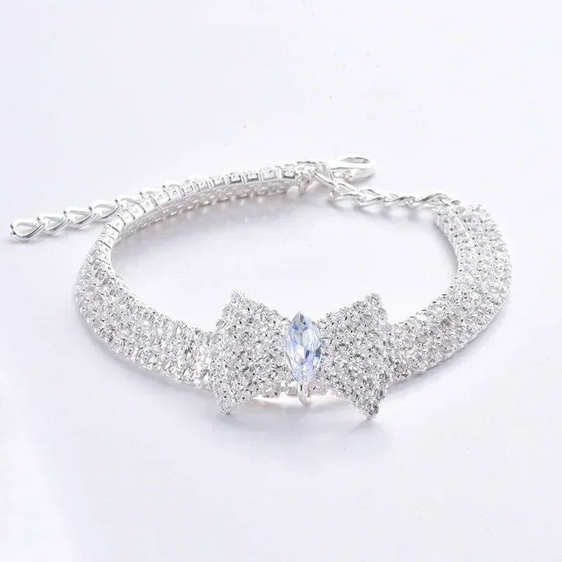 Adjustable Pet Necklace Collar w/ Diamond Zircon Bone Pendant Jewelry