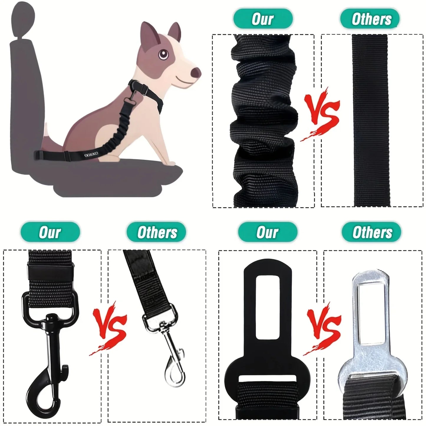 Dog Seat Belt, Retractable Car Harness, Adjustable