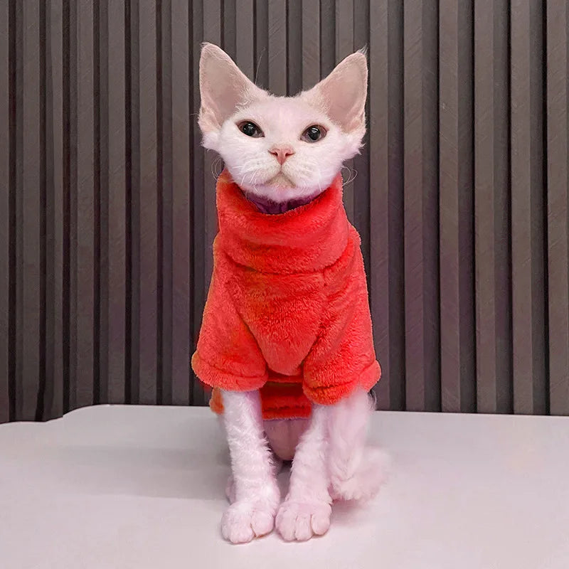 Warm Coral Velvet Hairless Cat Clothes Winter Sphynx Turtleneck Vest