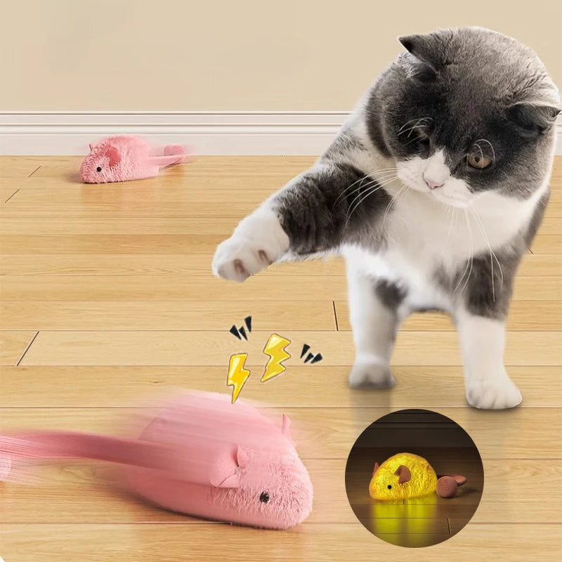 Interactive Plush Mouse Cat Simulation Mice Kitten Self-Playing Plush Toy