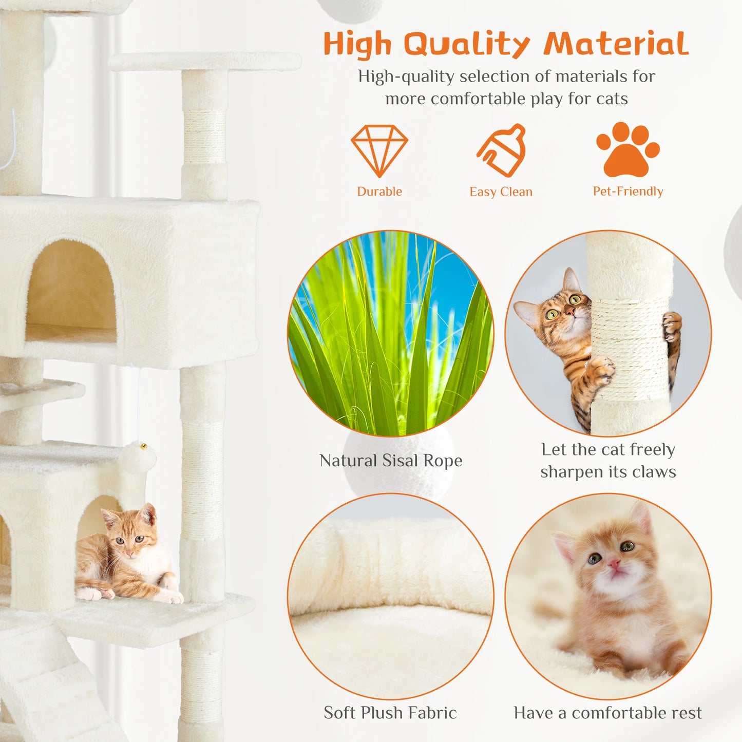54in Tall Multi-Level Cat Tree Tower w/ Scratching Post