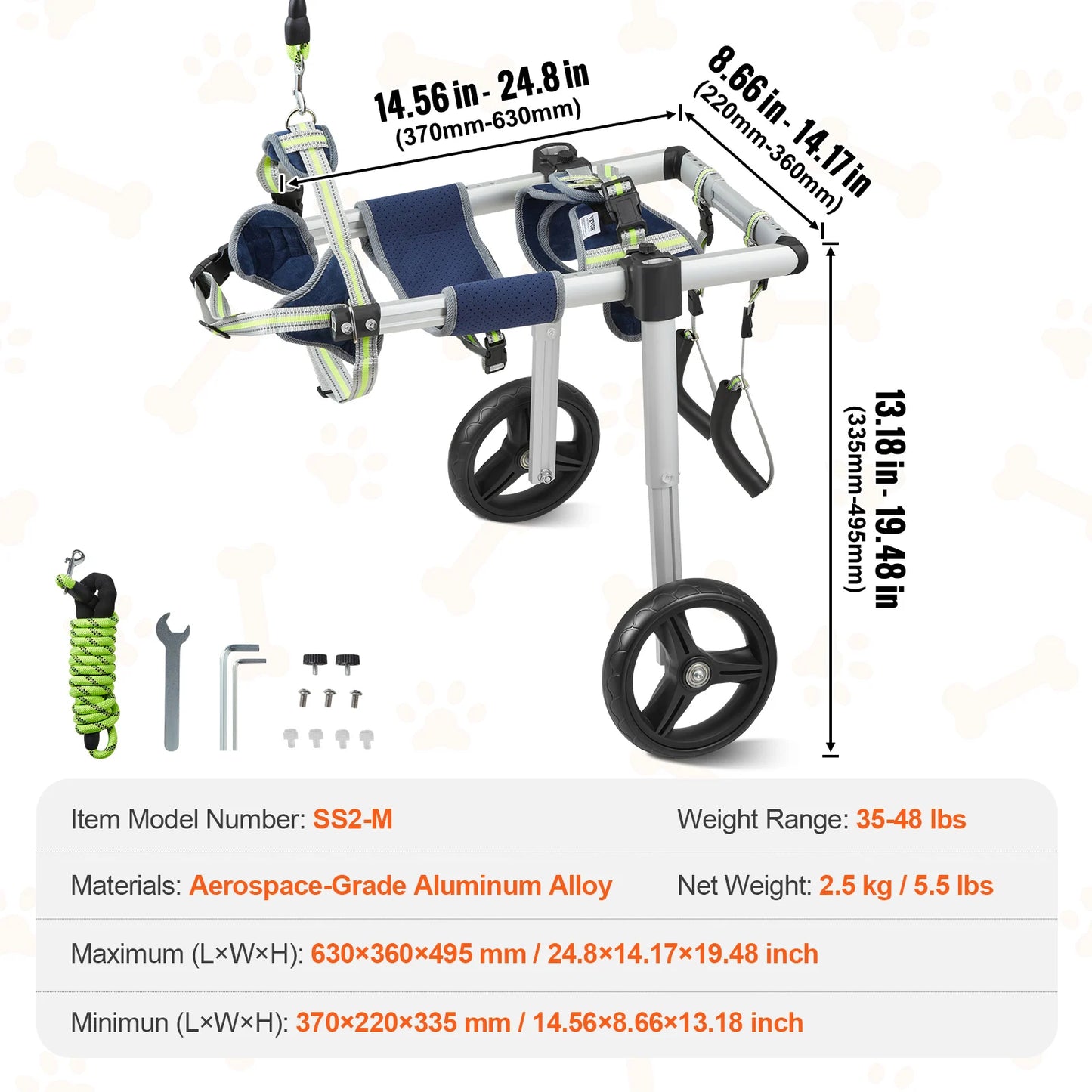SucceBuy 2 Wheels Dog Wheelchair for Back Legs