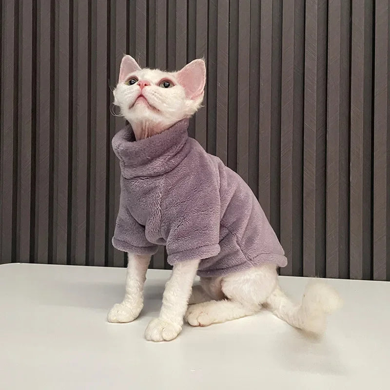Warm Coral Velvet Hairless Cat Clothes Winter Sphynx Turtleneck Vest