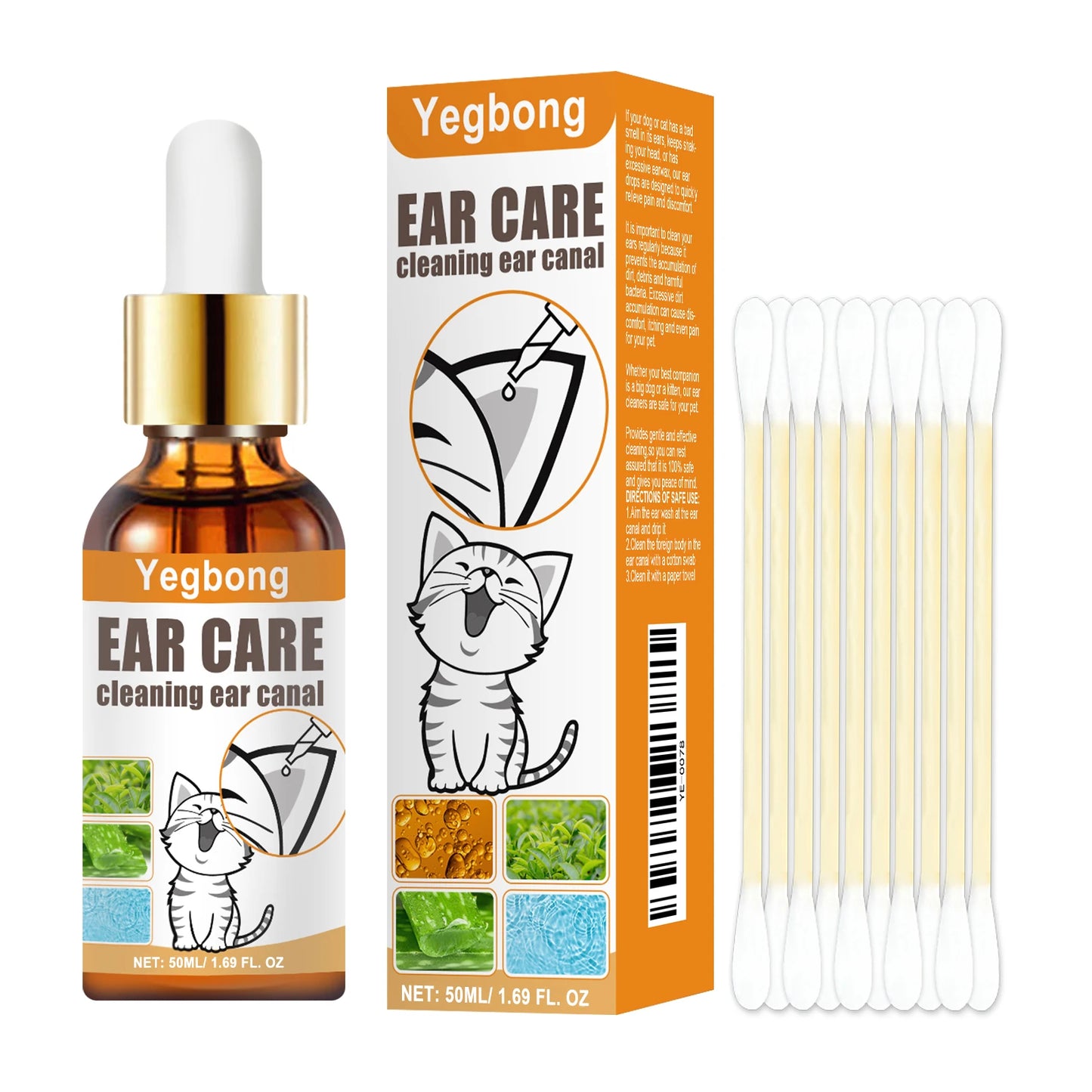Pet Ear Cleaner with Cotton Swabs
