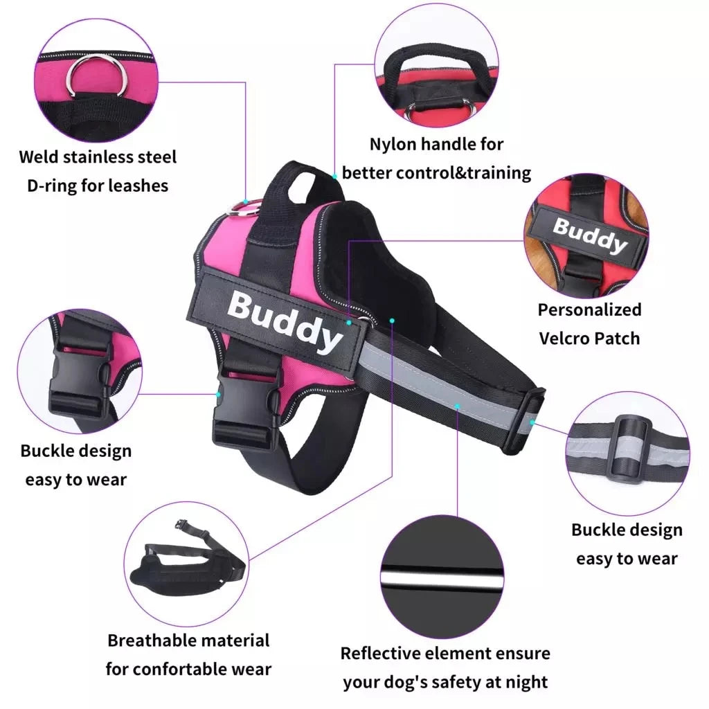 Personalized Dog NO PULL Reflective Breathable Harness