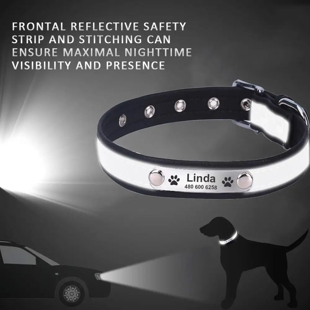 Personalized Leather Reflective Pet Collar