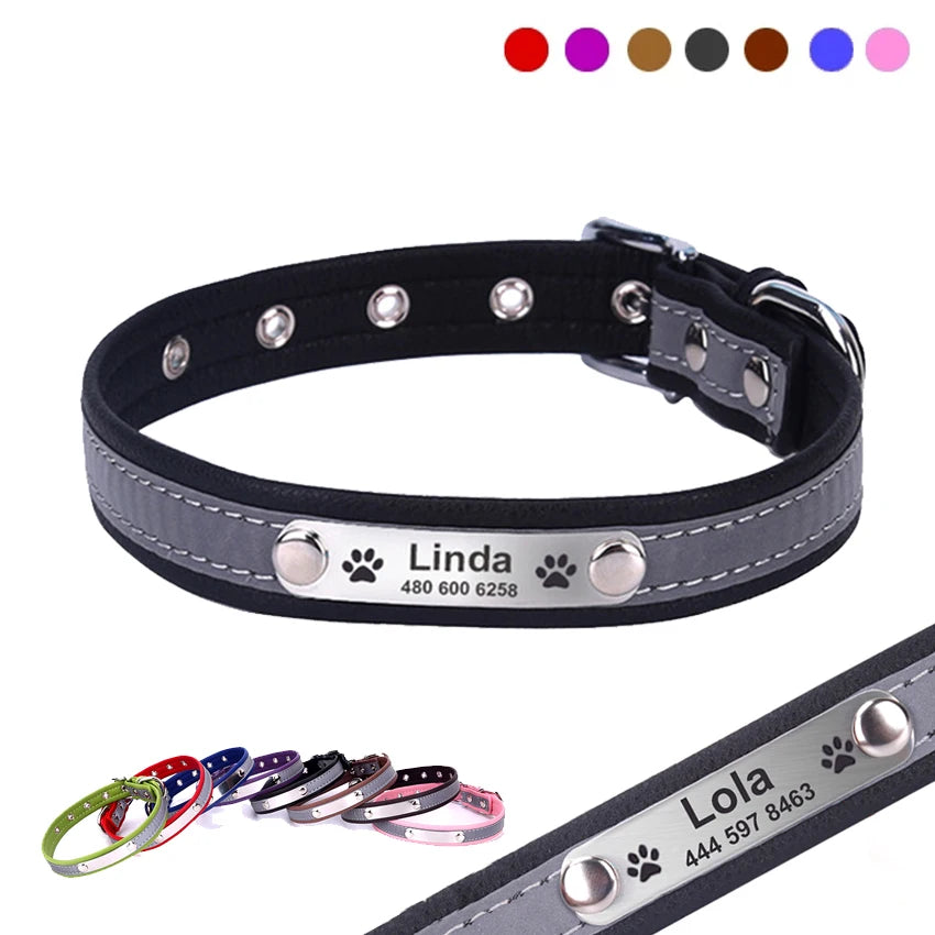 Personalized Leather Reflective Pet Collar