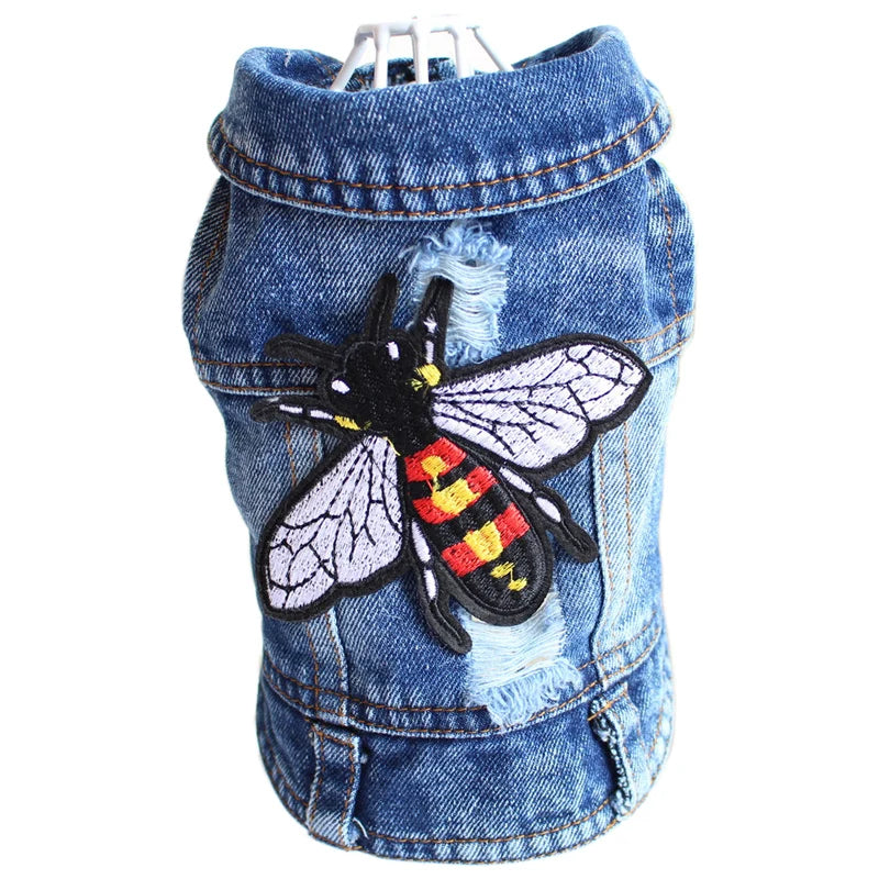 Retro Designer Pet Clothes for Small Dogs, Handsome Puppy Denim Jacket, Durable Jeans Vest Four Seasons Universal