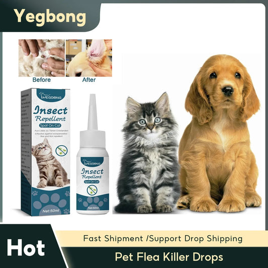 Pet Flea Killer, Anti Fleas, Ticks, Lice, Mite Removal. Relieve Itching, Ringworm Treatment Pet Insect Removal Drops