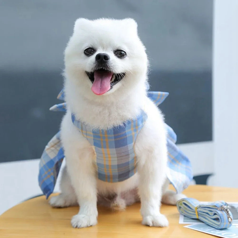 Dog Collar Dress Bow Pet Harness Skirt Vest with Leash