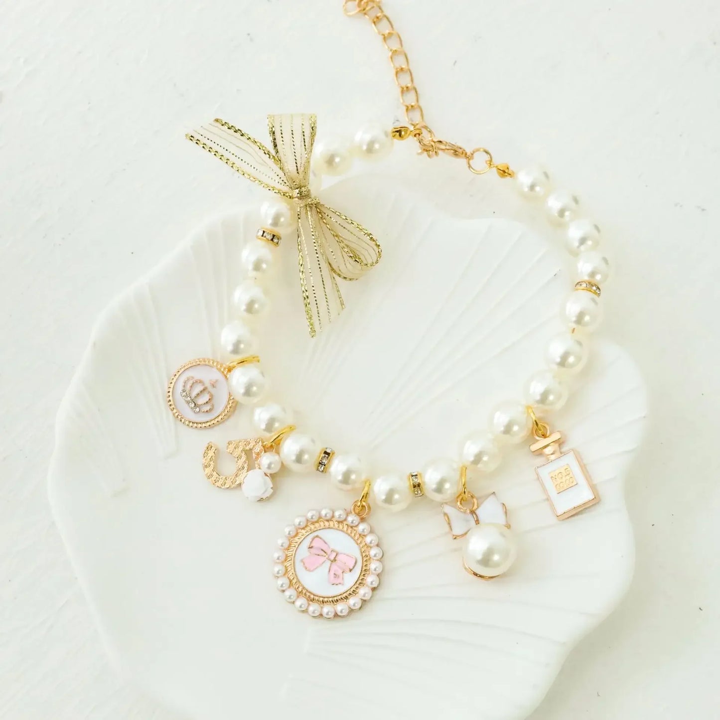 Pet Bow Pearl Cat Jewelry Pendant Princess Necklace Collar