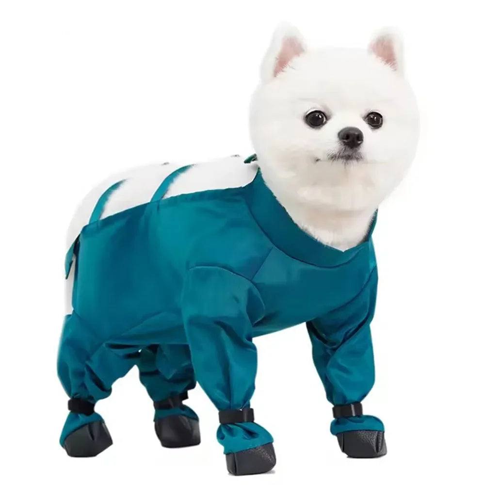 Waterproof Dog Boots with Suspenders Adjustable, Anti-Fall Puppy Shoes Pet Jumpsuit Waterproof Raincoat