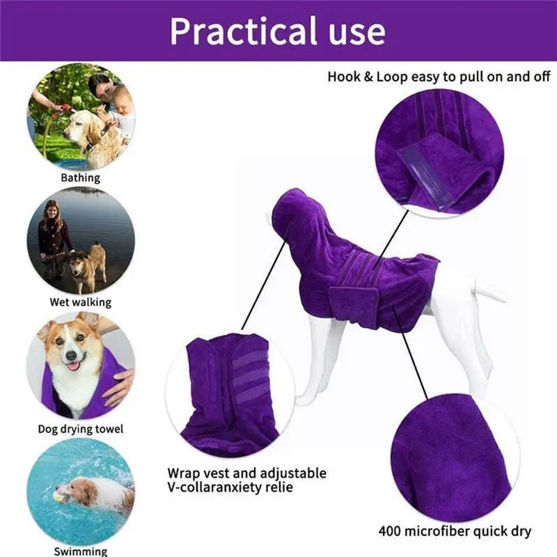 Dog Bathrobe Drying Towel Microfiber Quickly Absorbing Bath Towel with a Cat Hood