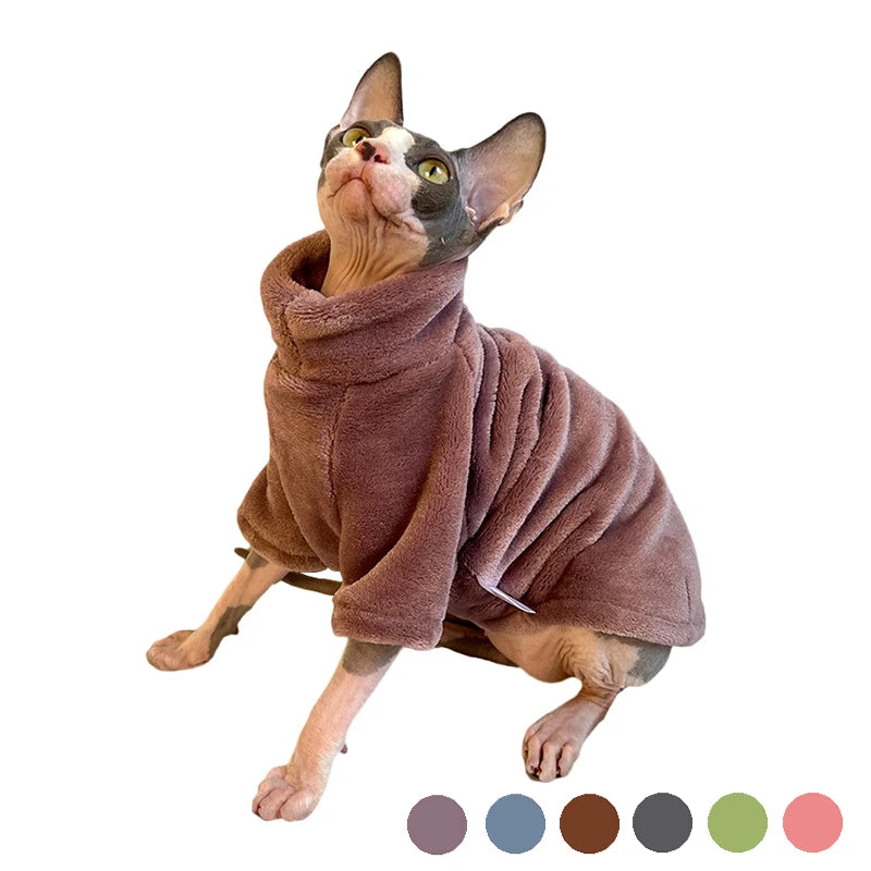 Warm Coral Velvet Hairless Cat Clothes Winter Sphynx Turtleneck Vest