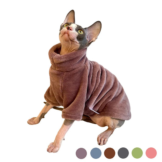 Warm Coral Velvet Hairless Cat Clothes Winter Sphynx Turtleneck Vest