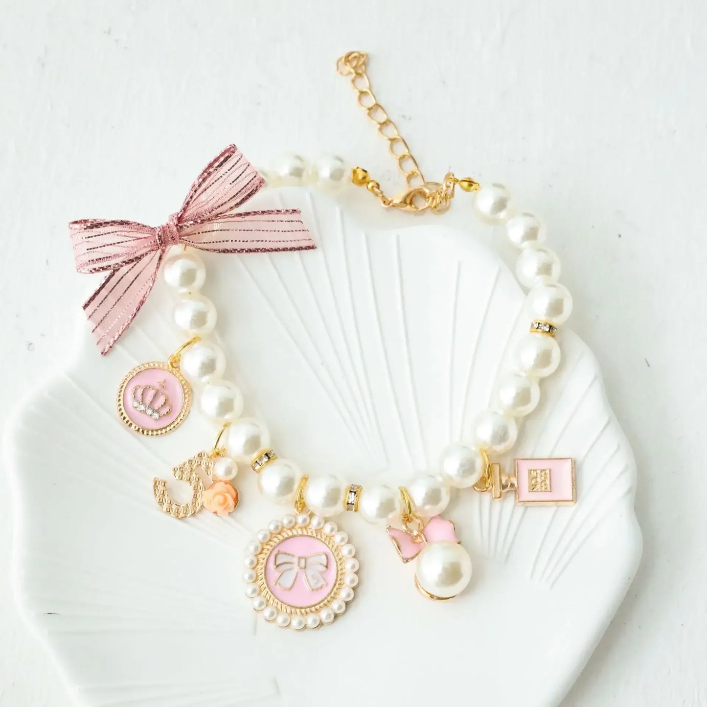 Pet Bow Pearl Cat Jewelry Pendant Princess Necklace Collar