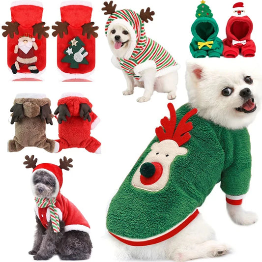 Dog Christmas Clothes Winter Warm Pet Clothes - Elk, Santa Claus Pet Coat Hoodies