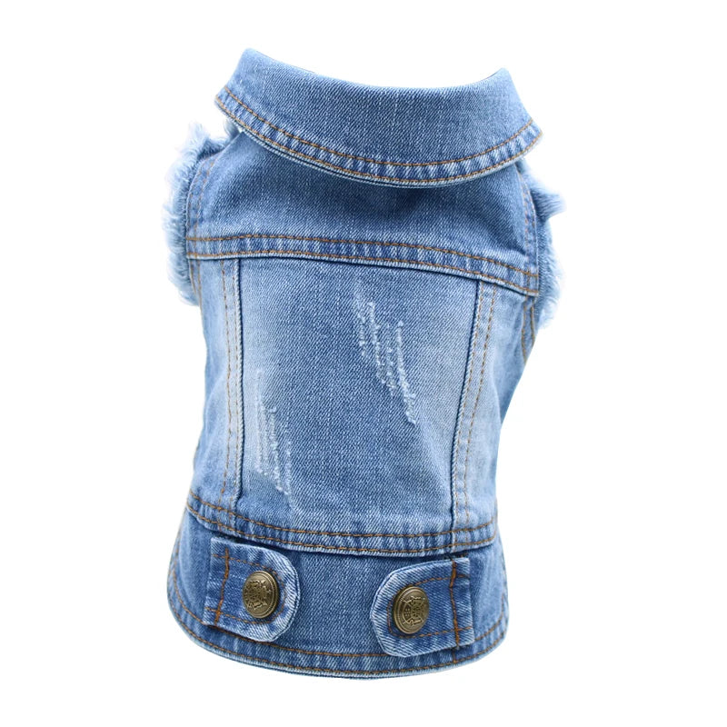 Retro Designer Pet Clothes for Small Dogs, Handsome Puppy Denim Jacket, Durable Jeans Vest Four Seasons Universal