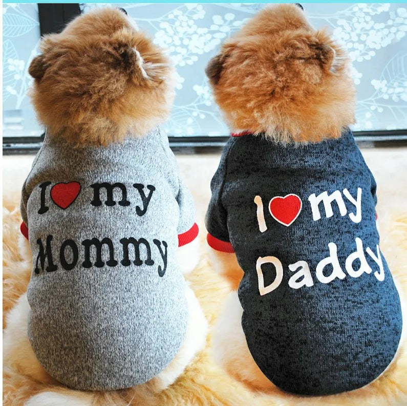 Small Pet Clothes, Cute Puppy Cotton T-shirt  Vest Spring Autumn Pet Costume, I Love Daddy/Mommy