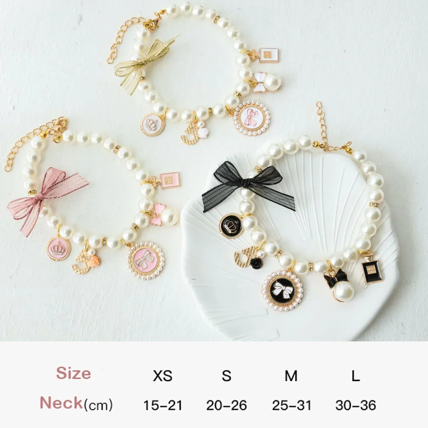 Pet Bow Pearl Cat Jewelry Pendant Princess Necklace Collar
