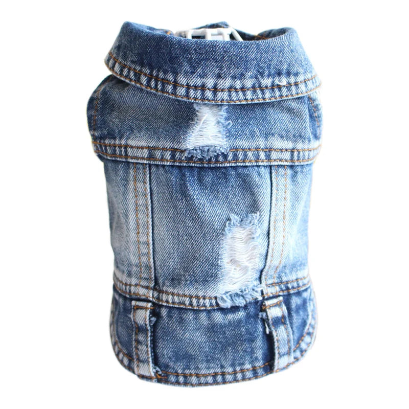 Retro Designer Pet Clothes for Small Dogs, Handsome Puppy Denim Jacket, Durable Jeans Vest Four Seasons Universal