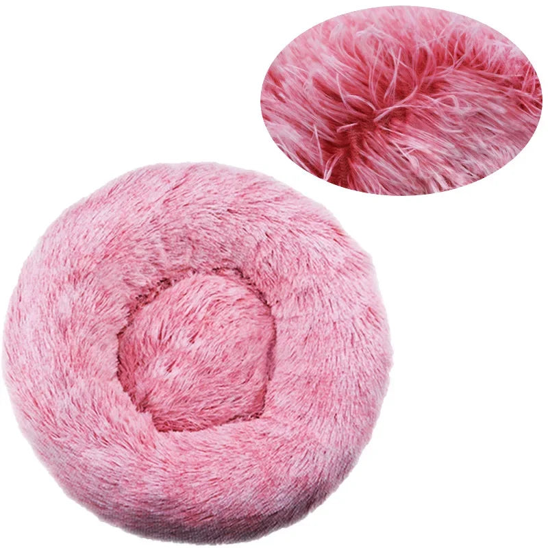 40-90cm Round Pet Bed for Large Dog, Super Soft Cat Long Plush Bed for Winter Warm Sleeping