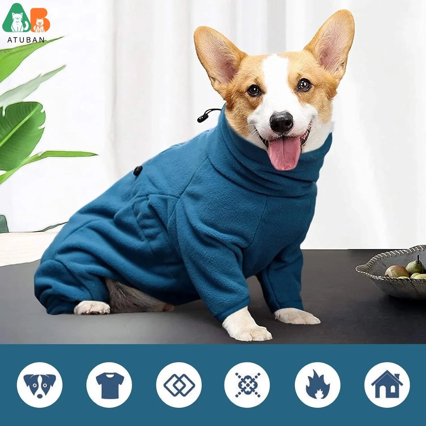 ATUBAN Dog Winter Coat Soft Fleece Pullover Pajamas, Pet Windproof Warm Cold Weather Jacket Vest Cozy Jumpsuit