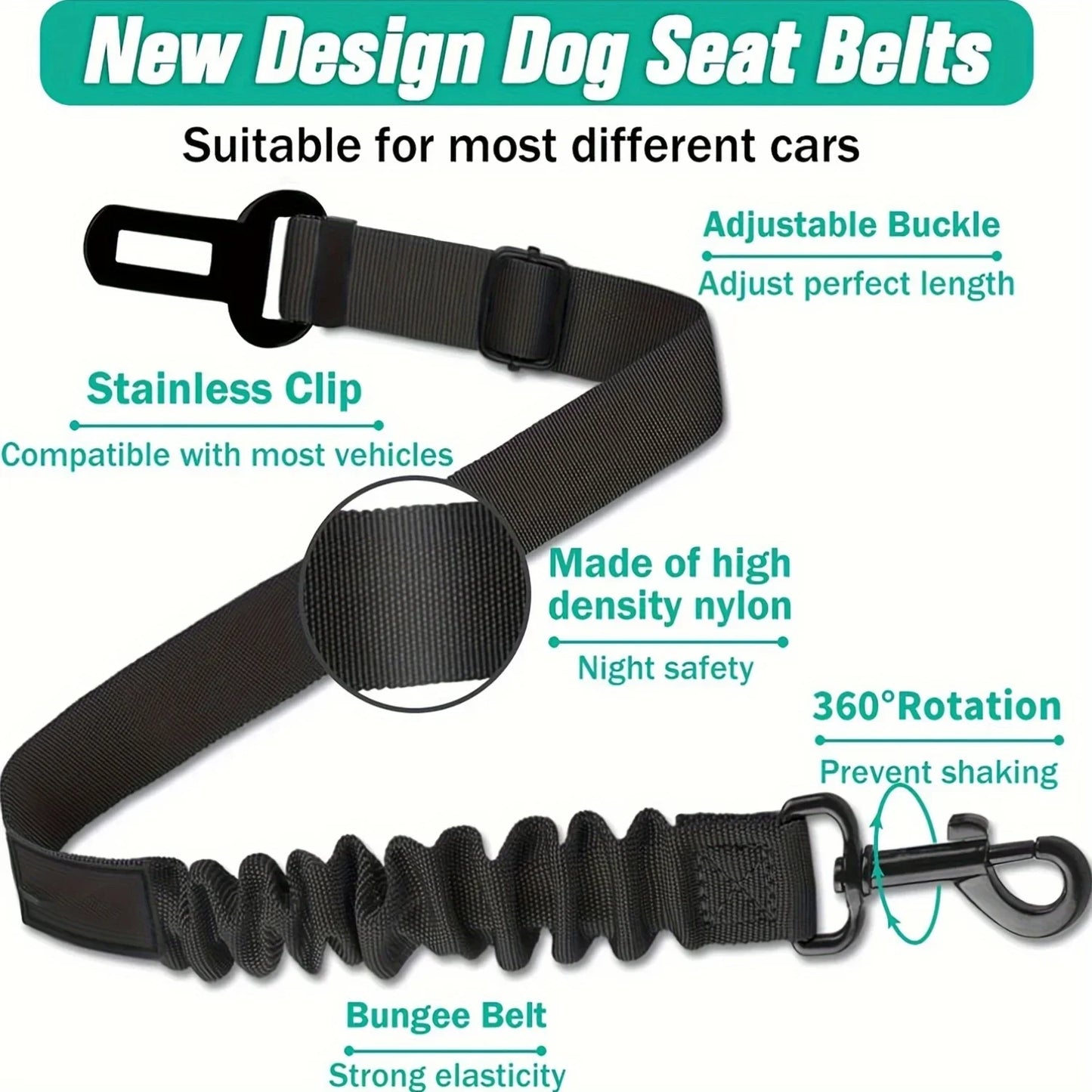 Dog Seat Belt, Retractable Car Harness, Adjustable