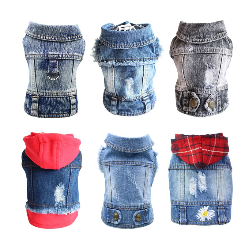 Retro Designer Pet Clothes for Small Dogs, Handsome Puppy Denim Jacket, Durable Jeans Vest Four Seasons Universal