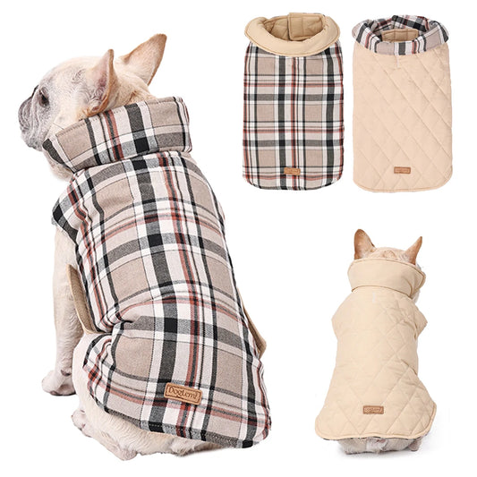Reversible Dog Winter Jacket  Waterproof Checked Soft Quilted Coat , Small Pet Vest