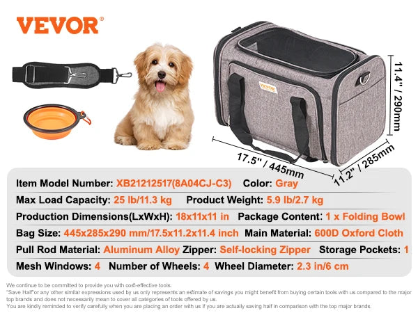 SucceBuy Breathable Outgoing Pet Carry Backpack, on Wheels or Shoulder Strap for Travel Trip