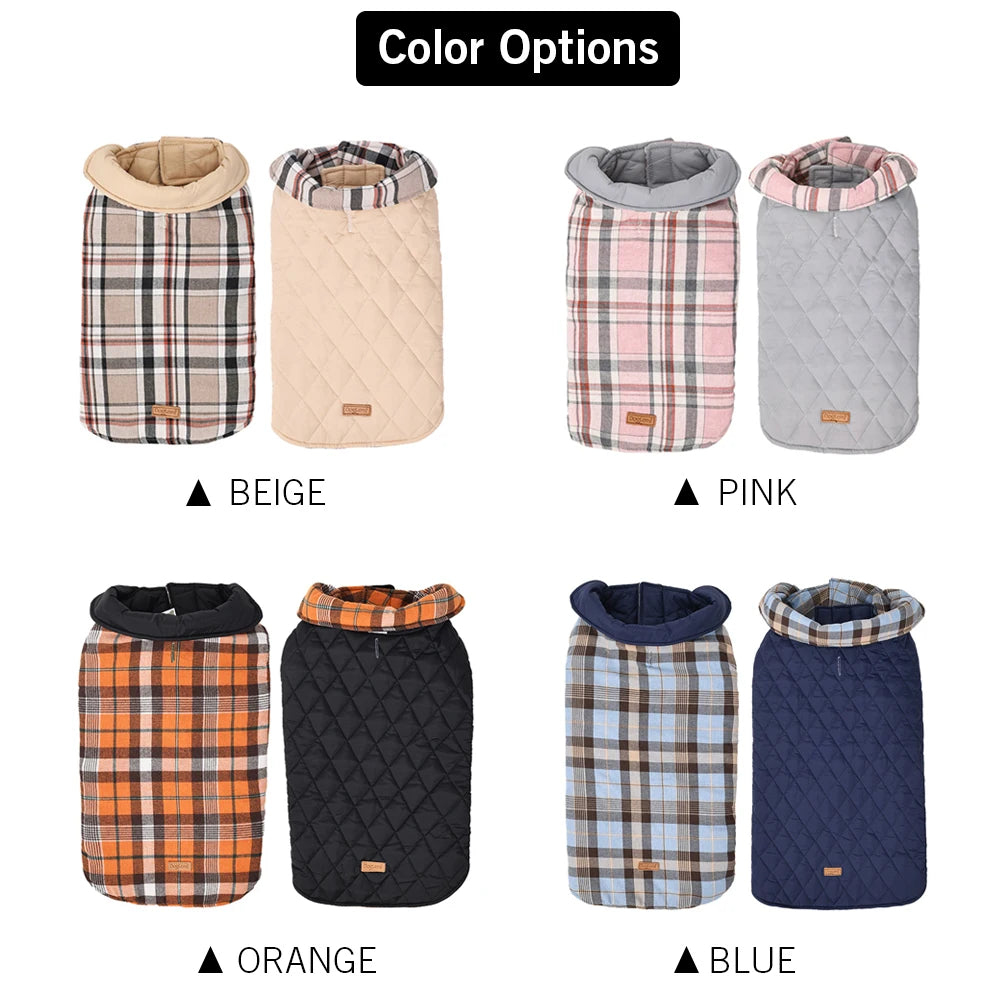 Reversible Dog Winter Jacket  Waterproof Checked Soft Quilted Coat , Small Pet Vest