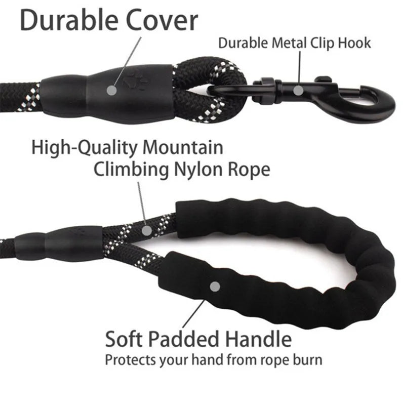 Reflective Dog Leash With Comfortable Padded Handle - Double Heavy Duty Traction Rope