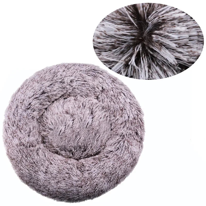 40-90cm Round Pet Bed for Large Dog, Super Soft Cat Long Plush Bed for Winter Warm Sleeping
