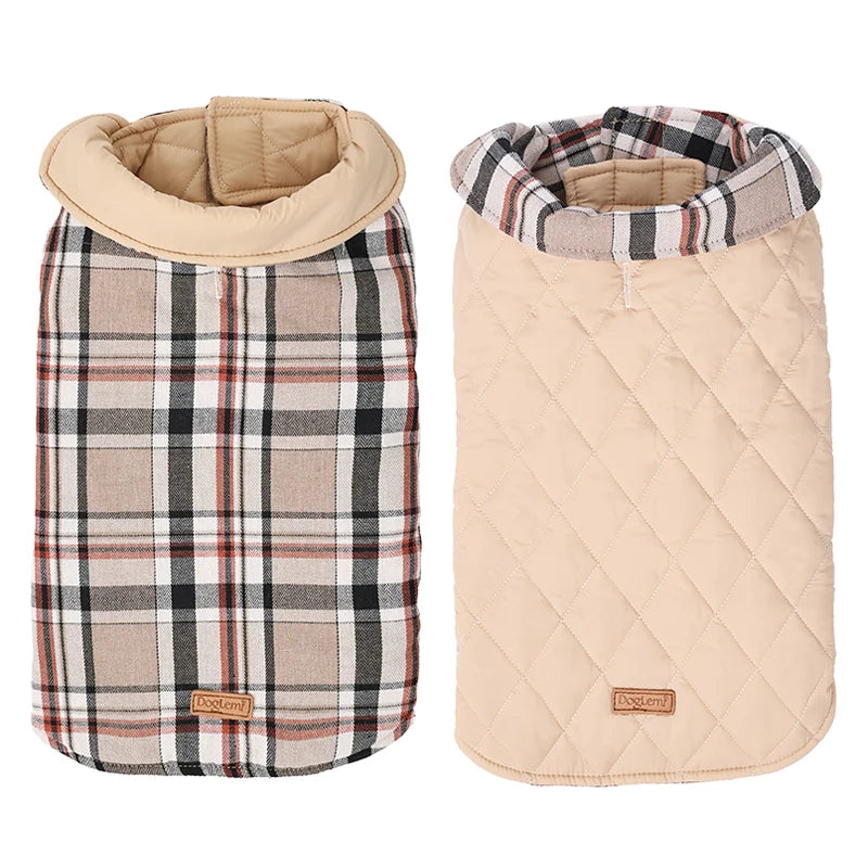 Reversible Dog Winter Jacket  Waterproof Checked Soft Quilted Coat , Small Pet Vest
