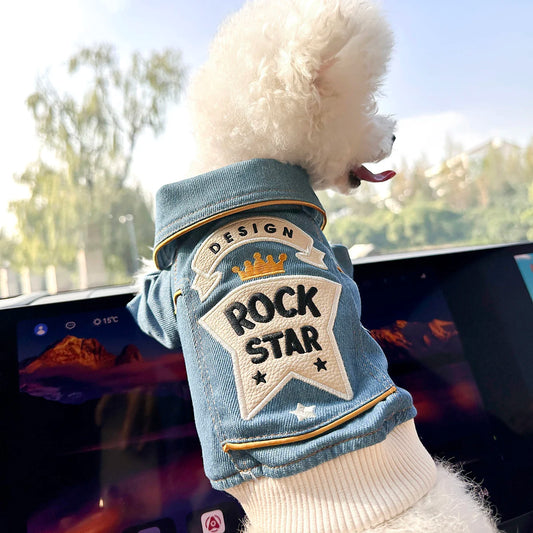 Rock Embroidery Blue Jacket Pet Clothes, Spring Handsome