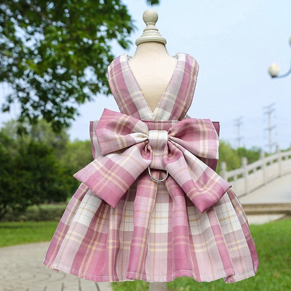 Dog Collar Dress Bow Pet Harness Skirt Vest with Leash